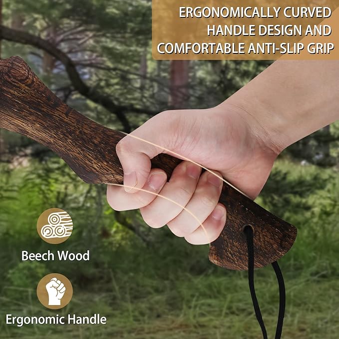 11.6" Hatchet, Camping Axe, Hand Forged Axe with Sheath, Bushcraft Axe with 1065 Carbon Steel and Beech Handle for Wood Splitting and Chopping Gardening
