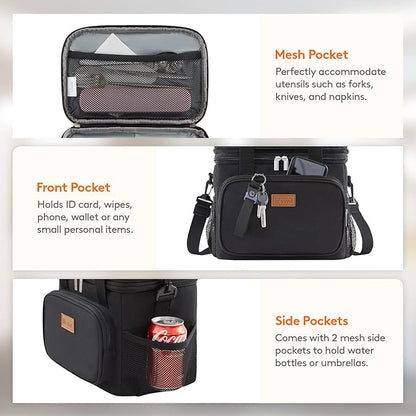 Lifewit Lunch Box for Men Women, Black, 12L/16Can, Insulated Soft Cooler Bag with Padded Shoulder Strap, Ideal for Work/Flight/Travel