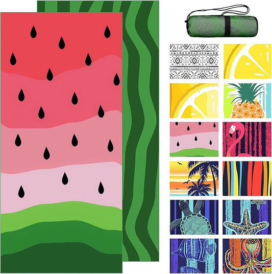 Bnuitland Watermelon Pattern Beach Towel (35X75 inches), Oversized Quick Drying Absorbent Sand Free, Cute Towels for Travel Swimming Pool Picnic, 88% Polyester and 12% Polyamide,Red and Green