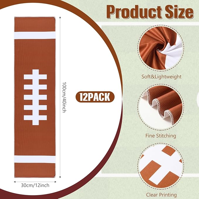 12 Pack Football Cooling Towels for Boys, Sports Towels with Bags, 40"x12" Breathable Chilly Towel, Microfiber Towel for Football Sport Team Gift