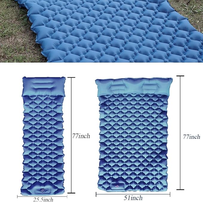 Sleeping Pad for Camping, Inflatable Sleeping Mat with Pillow, Camping Pad with Built-in Foot Pump, Lightweight Camping Mattress Pad for Car Camping, Backpacking, Tent and Hiking (Single (Navy))