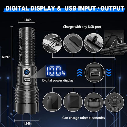Goreit Flashlights LED High Lumens Rechargeable, 980,000 Lumens XHM77.2 Super Bright Flash Light USB, Handheld Flashlight High Powered,Powerful Flashlight Waterproof for Emergency Camping