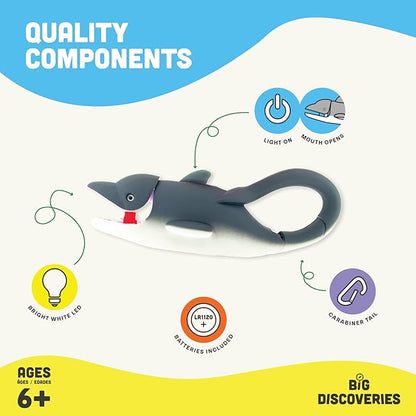Sun Company Big Discoveries LifeLight Animal Carabiner Flashlight – Fun Mini Animal Keychain Flash Lights for Kids, Adults, Nurses (Dolphin)