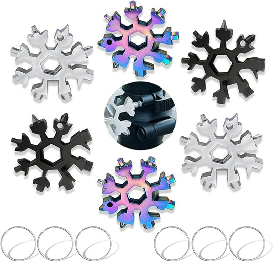 18-in-1 Snowflake Multi Tool Portable Stainless Steel Snowflake Bottle Opener/Flat Phillips Screwdriver Kit/Wrench Tools for Outdoor Camping Tool ,Christmas Gift (2Silver+2Black +2Colorful)