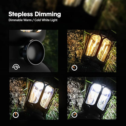 650LM LED Camping Lantern with 6000mAh 10-200hrs Battery Life, Hand Crank /Solar Powered /Type-C Rechargeable for Power Outages, Warm/Cold Light Stepless Dimmable 650 Lumen,(1 Pack)…