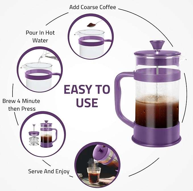 Utopia Kitchen 12 Ounce 0.35 Liter French Press Coffee Maker, Tea Maker, Travel Coffee Presses, Heat Resistant Thickened Borosilicate Coffee Pot for Camping Travel Gifts, Plum Pack of 1