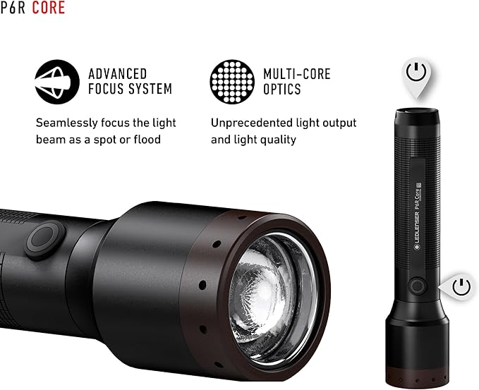 Ledlenser P6R Core Recharable Flashlight, High Power LED, 900 Lumens, Waterproof Light for Home and Emergency Use, Advanced Focus System