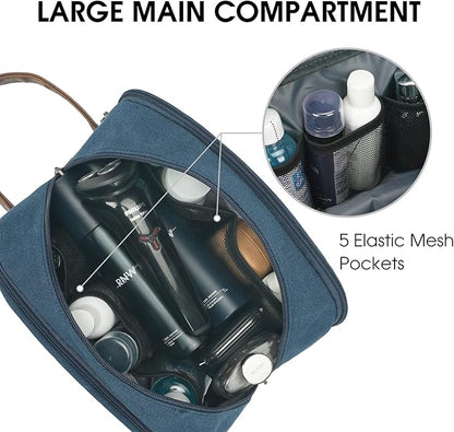 WANDF Travel Toiletry Bag for Men Large Toiletries Shaving Bag Water Resistant Hanging Dopp Kit Travel Accessories Bag for Women Men (Blue)