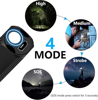 Mini Flashlight,Small Led Flashlight,Samll Handheld Rechargeable Mini EDC Flash Lights Tactical 4 Modes Waterproof Pocket Torch for Camping,Outdoor, Emergency, BigCheck Mini Flashlights【3 Pcs】