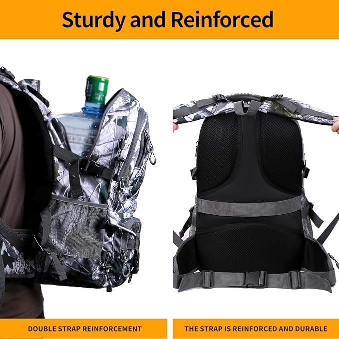 Nerlion 40L Hiking Backpack Travel Backpack for Men Women Camping Waterproof Outdoor Hiking Daypack Lightweight Backpack (White Leaves)