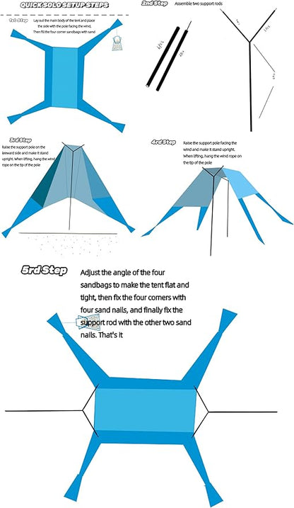 INSTANTENT® 15x9FT Beach Tent for Family, with UPF50+ Protection, Includes Sand Bags, Ground Pegs, Stability Poles, Easy Setup Beach Shade Canopy for Camping, Fishing, Backyard (Turquoise)