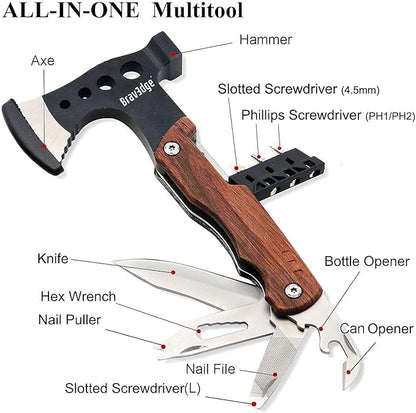 Multitool Axe Hatchet, Halloween Personalized Pocket Gift for Men, Tool Unique Survival Gear with Knife, Opener, Screwdriver Kit, Cool Gadgets Unique Multi-Tool for Camping, for Boyfriend, DAD