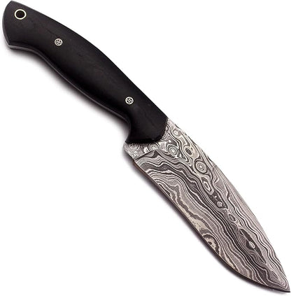 Handmade Damascus Steel Knife Bowie for Hunting,Survival,Camping,Bushcraft,and Fishing-Fixed Blade with Recurve Full Tang Micarta Handle with Cowhide-Leather Sheath WKD-772