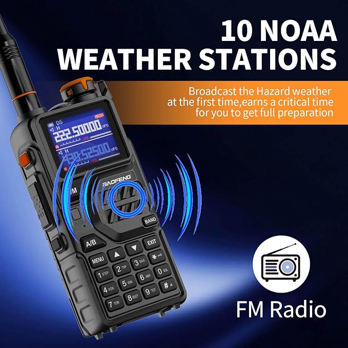 BAOFENG K5PLUS Tri-Band Ham Radio Long Range Walkie Talkies High Power Two-Way Radio with One Touch Frequency Finder Button, USB-C Charging, Color Large Screen Display, NOAA Weather, 999CH