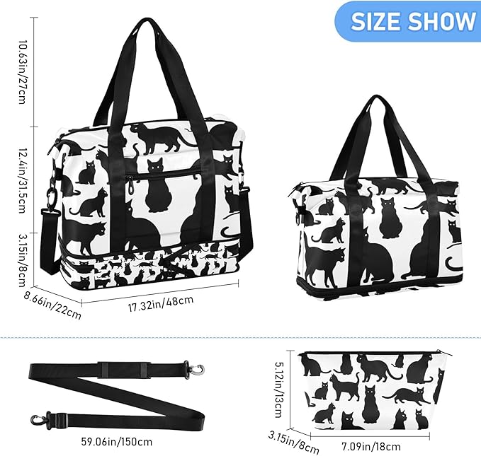 Cats Travel Duffel Bag Gym Tote Bag for Sports Waterproof Carry On Weekender Bag with Compartment