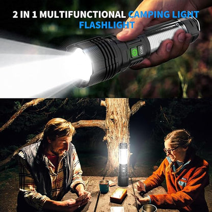 Flashlights High Lumens Rechargeable, 20,000LM Super Bright LED Flashlight with 360° COB Light, Hook, 8 Modes, Powerful Tactical Flash Light, Dual Button Pocket Small Flashlight for Camping,Emergency