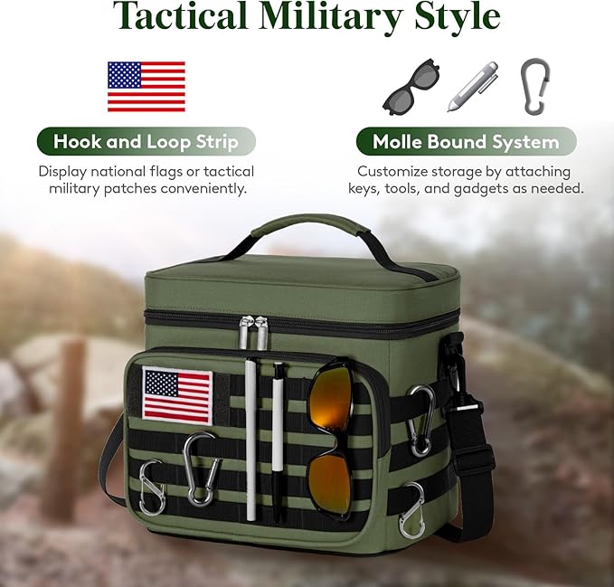 Lifewit Tactical Lunch Box for Men, Leakproof Insulated Large Lunch Cooler with MOLLE Webbing and Shoulder Straps, Heavy Duty Lunch Bag for Men Work Camping Picnic, 13L Green
