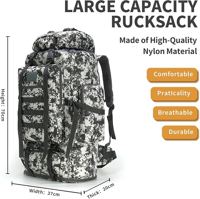 Hiking Daypack for Men Large Army Rucksack molle bag Military Tactical Backpack for Outdoor Traveling Camping