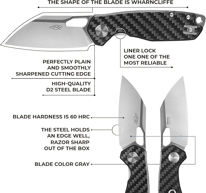 Firebird GANZO FH924-CF Ball Bearing Pocket Folding Knife Wharncliffe D2 Steel Blade G10 Anti-Slip Handle with Clip Camping Hunting Fishing Folder Outdoor EDC Pocket Knife (Carbon Fiber Black)