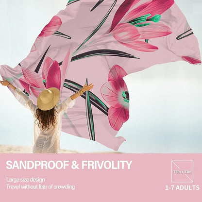 Beach Blanket Oversized Extra Large78 X 81",Waterproof Sandproof Beach Blanket 1-7 Adults Lightweight Durable for Travel Camping Hiking Picnic