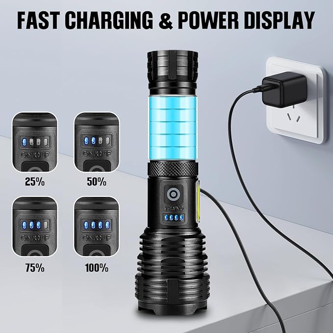 Flashlights LED High Lumens Rechargeable, 990,000 Lumen Super Bright Flashlight, USB Fast Charging High Powered Flash Light, Powerful IPX7 Waterproof Handheld Flashlights for Home,Camping(2 Pack)