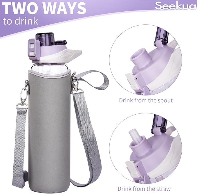 32 oz Sports Glass Water Bottle with Straw and Time Marker, Large Resuable Motivational Glass Drinking Bottle for Infused Water, Fruit, Smoothie, Coffee