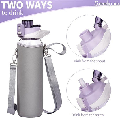 32 oz Sports Glass Water Bottle with Straw and Time Marker, Large Resuable Motivational Glass Drinking Bottle for Infused Water, Fruit, Smoothie, Coffee