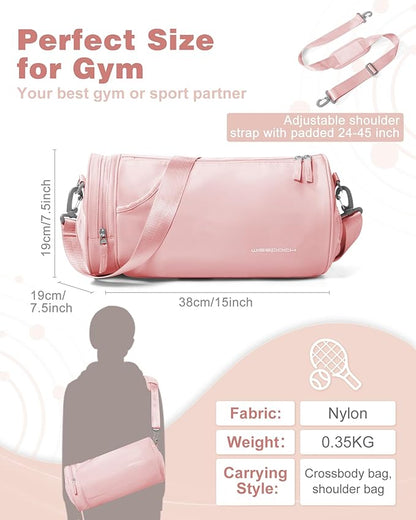 Small Waterproof Gym Bag for Women - Mini Duffle With Wet Pocket for Sports, Travel, Dance, Swimming, Yoga, Fitness - Carry-On Weekender Pink