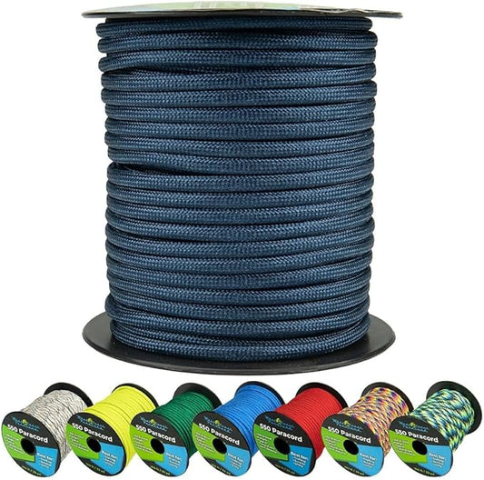 West Coast Paracord 550lb Paracord Spools – 7 Strand Type III Tactical Parachute Cord for Hiking, Camping, and Fishing – Midnight Blue (100 ft)