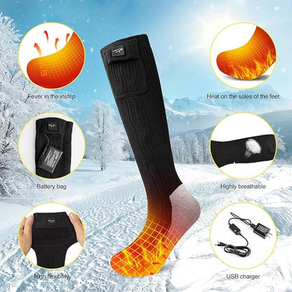 Battery Heated Socks - Rechargeable Warm Winter Socks for Men Women, Foot Warmers for Camping Hunting Running Hiking Riding Skiing Cycling Motorcycle Cold Feet
