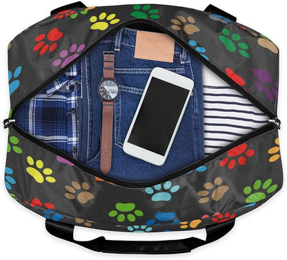Sports Gym Bag Colorful Dog Paw Print Travel Duffel Bag Waterproof Lightweight Swim Bag Travel Tote Luggage Weekender Overnight Handbag Workout Bag with Shoes Compartment for Women Men