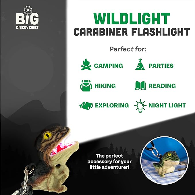 Big Discoveries WildLight Animal Carabiner Flashlight - Fun Mini Keychain Flash Lights for Kids, Nurses, Camping