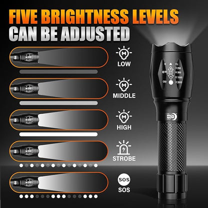 Dream Master 2 Pack LED Flashlights High Lumens with 6 AAA Batteries, 5 Modes Mini Waterproof Tactical Bright Flashlight for Camping Hiking, Fathers Day Dad Gifts for Him, Men, Dad