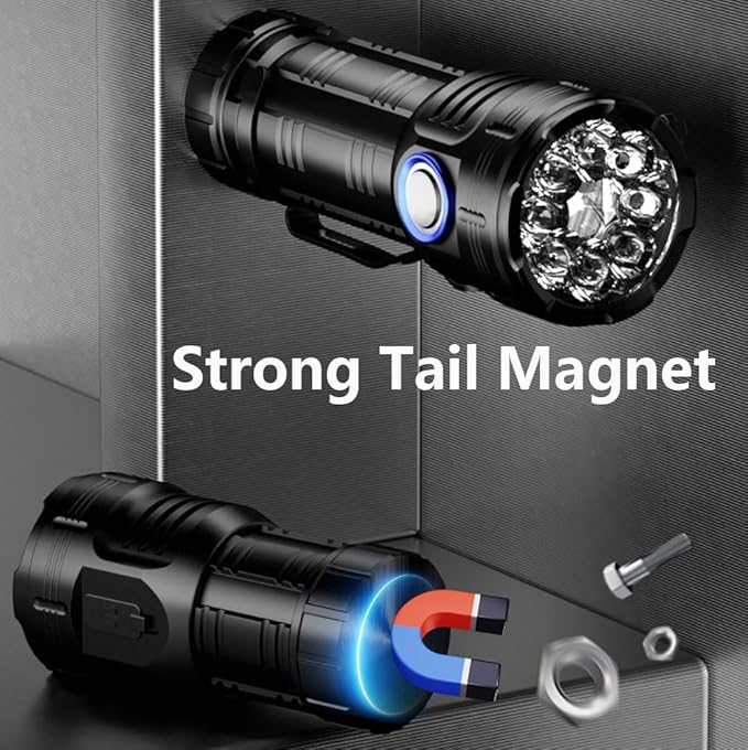 ALONEFIRE X68 Mini LED Flashlight Type C USB Rechargeable Bright 8 LED Light Source Small Torch 8 Modes Waterproof Long Battery Life with Tail Magnet, Clip, Battery for Outdoor, EDC Carry, Hiking