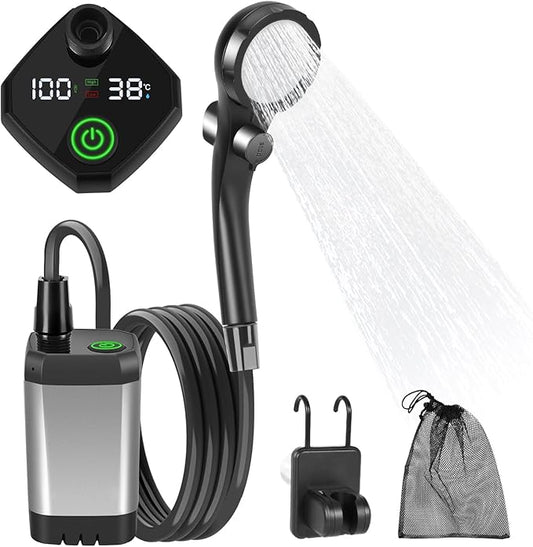 AlpsWolf Camping Shower, Electric Portable Shower with Digital Power & Temperature Display for Camping, Swimming, Hiking, Beach, Fishing
