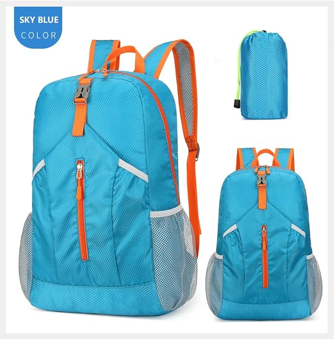 25L Hiking-Backpack Foldable-Sports Daypack-Camping Collapsible Bag Water Resistant Lightweight Travel Men Women (Blue)