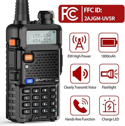Baofeng UV-5R 8W Ham Radio Long Range UV5R Dual Band VHF UHF Handheld High Power Walkie Talkies with 4Pack Battery,Programming Cable,Speaker Mic and Headsets Two Way Radio,2Pack