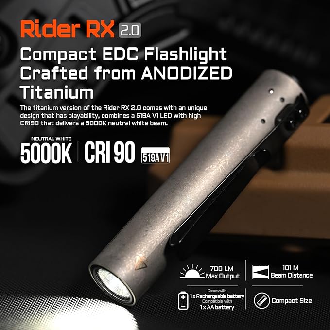 ACEBEAM Rider RX 700 High Lumens EDC AA Flashlight Rechargeable, Pocket LED Flashlight with Clip, Super Bright Mini Flash Light, 519A-V1 LED 90+ High CRI Small Flashlight for Camping, Emergency, Home