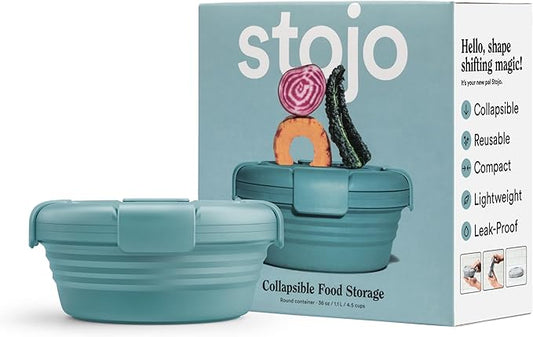 STOJO Collapsible Bowl - Eucalyptus, 36oz - Reusable Silicone Bowl for Hot and Cold Food - Perfect for Travel, Meal Prep, To-Go Lunch, Camping & Hiking - Microwave & Dishwasher Safe