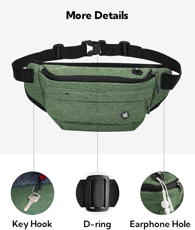 WATERFLY Fanny Pack for Men Women Water Resistant Large Hiking Waist Bag Pack Carrying All Phones for Running Walking Traveling