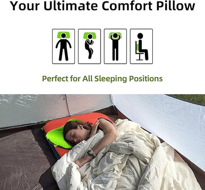 Camping Pillow - Inflatable Pillow - Travel Pillows for Backpacking & Airplane, Lumbar Support 2.0 Blow Up Pillows, Ultralight Compressible, Comfortable, Ergonomic Pillows (Light Green)