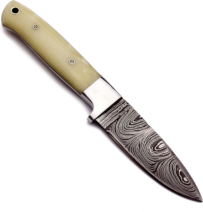 Handmade Damascus Steel Knife for Hunting,Survival,Camping,Bushcraft,and Fishing-Fixed Blade Dagger with Drop Point Full Tang-Micarta Handle with Cowhide Leather Sheath DCX 22 -250