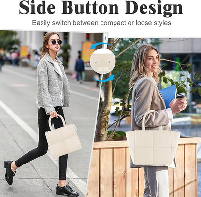 Coobiiya Stylish Lunch Box Lunch Bag for Women Men, Ultralight Thickened Leakproof Quilted Puffer Lunch Cooler Tote, Adult Small Cute Reusable Insulated Lunch Box for Work, Office, Travel (White)