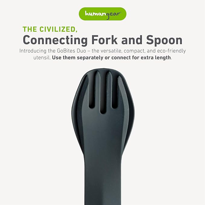 ﻿GoBites Duo and Bio Duo Travel Silverware, Full Size Portable Fork & Spoon, Reusable Utensil Set, PC and BPA-free, Food-Safe Nylon or Plant-Based Resin, ﻿Extended - 9.1” X 1.6”