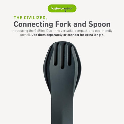 ﻿GoBites Duo and Bio Duo Travel Silverware, Full Size Portable Fork & Spoon, Reusable Utensil Set, PC and BPA-free, Food-Safe Nylon or Plant-Based Resin, ﻿Extended - 9.1” X 1.6”
