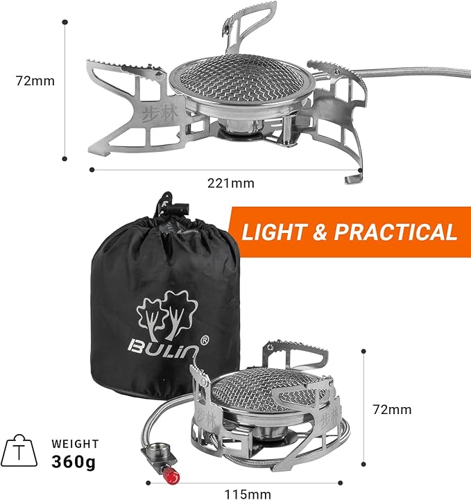Bulin Camping Gas Stove Burner 3500W/3800W/5800W/6800W/18000W Adjustable Ultralight Backpacking Stove Windproof Camp Portable Propane Stove for Camping Hiking Backpack Outdoor