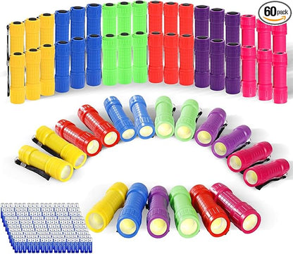 KunHe 60 Pack Plastic Small Mini Cheap Flashlights Bulk Flashlights Pack Gift for Kids with Batteries LED Flash Lights for Party Favors Camping Accessories Supplies