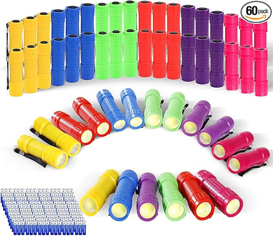 KunHe 60 Pack Plastic Small Mini Cheap Flashlights Bulk Flashlights Pack Gift for Kids with Batteries LED Flash Lights for Party Favors Camping Accessories Supplies
