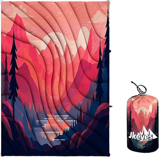 Yizheer Sunset Printed Camping Blanket,Lightweight Down Alternative Puffy Camping Blanket Packable Outdoor Blanket for Camping,Traveling, Stadium, Hiking, Picnics 76" x 54"
