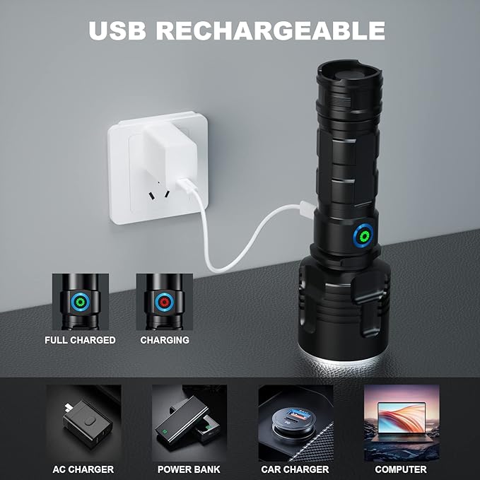 Rechargeable Flashlights 990,000 High Lumens - 2 Pack, 12 Hours Powerful LED Flash Light with 3 Modes, Super Bright & IPX5 Waterproof Torch for Camping, Home, Emergencies